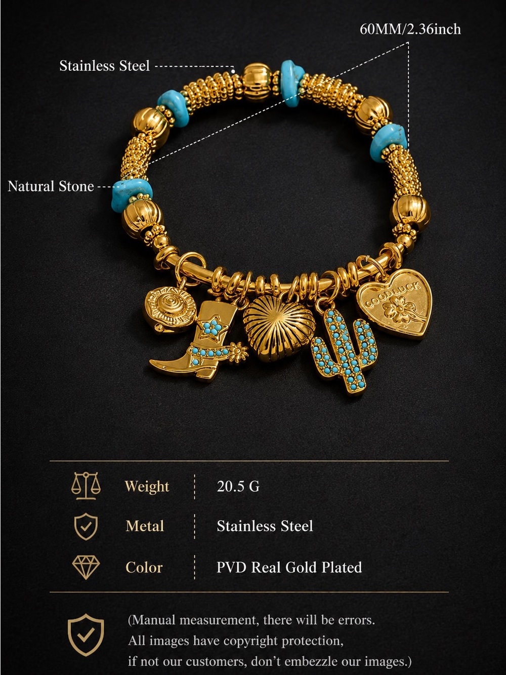 Gold-Tone Bracelet with Turquoise Accents - Picture 5 of 11